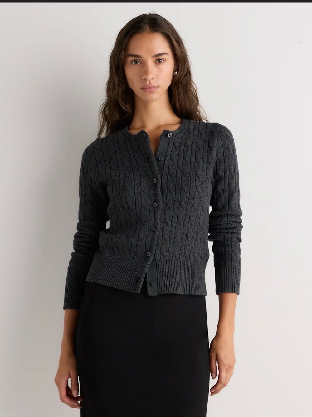 Quince 100% Cotton Charcoal Cable-Knit Button Cardigan